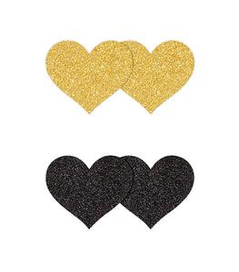 Pretty Pasties Glitter Hearts Black/gold 2 Pair