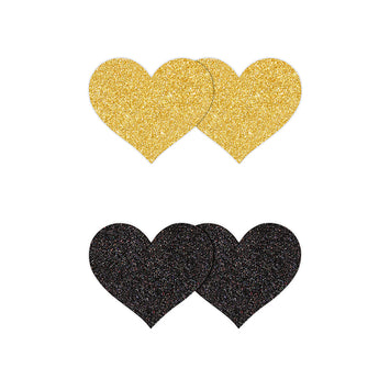 Pretty Pasties Glitter Hearts Black/gold 2 Pair Default Title