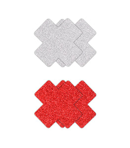 Pretty Pasties Glitter Cross Red/silver 2 Pair