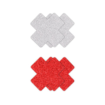 Pretty Pasties Glitter Cross Red/silver 2 Pair Default Title