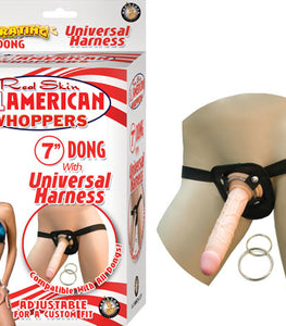 All American 7in Dong W/universal Harness Flesh