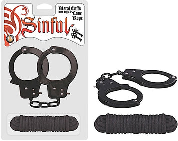 Sinful Metal Cuffs W/love Rope Black