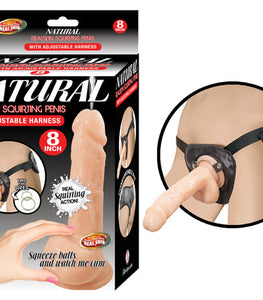 Natural Realskin Squirting Penis W/ Adjustable Harness Flesh