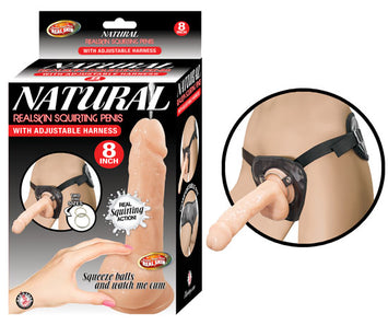 Natural Realskin Squirting Penis W/ Adjustable Harness Flesh