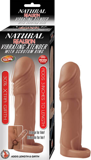 Natural Realskin Vibrating Xtender W/ Scrotum Ring Flesh