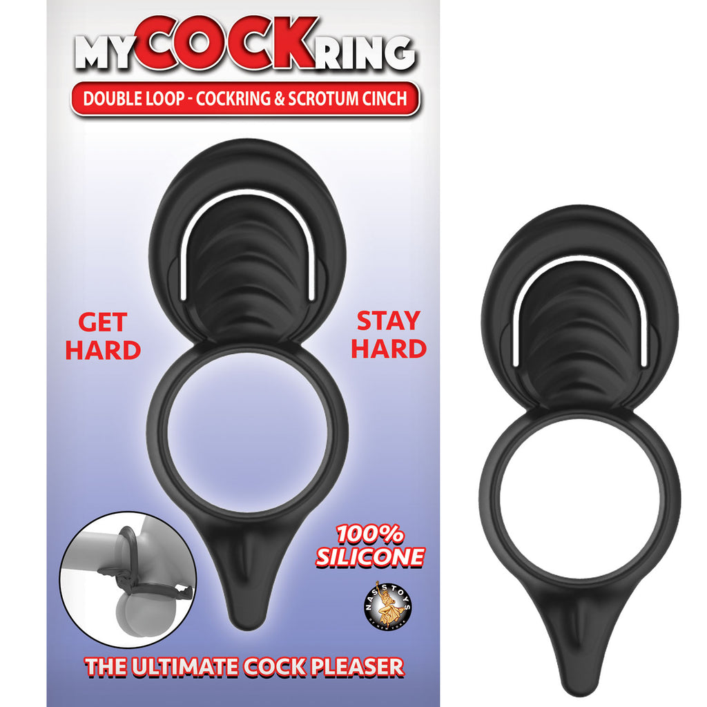 My Cockring Double Loop Cock Ring & Scrotum Cinch Black