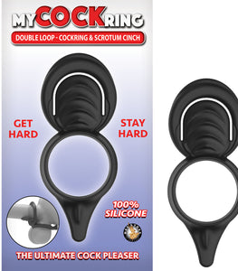 My Cockring Double Loop Cock Ring & Scrotum Cinch Black