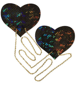 Black Shattered Disco Ball Heart W/ Gold Chains Pasties