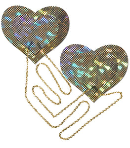 Gold Shattered Disco Ball Heart W/ Gold Chains Pasties