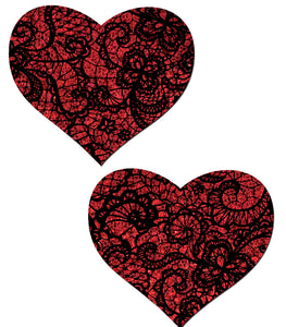 Pastease Red Glitter Heart W/ Black Lace Overlay