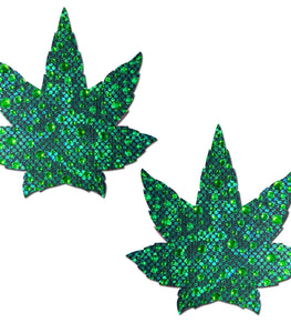 Pastease Indica Pot Leaf Crystal Green Weed Nipple Pasties