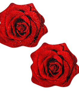 Pastease Rose Red Glitter Velvet Nipple Pasties