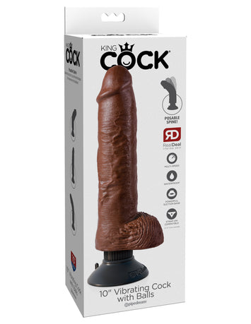 King Cock 10in Cock W/balls Vibrating Brown