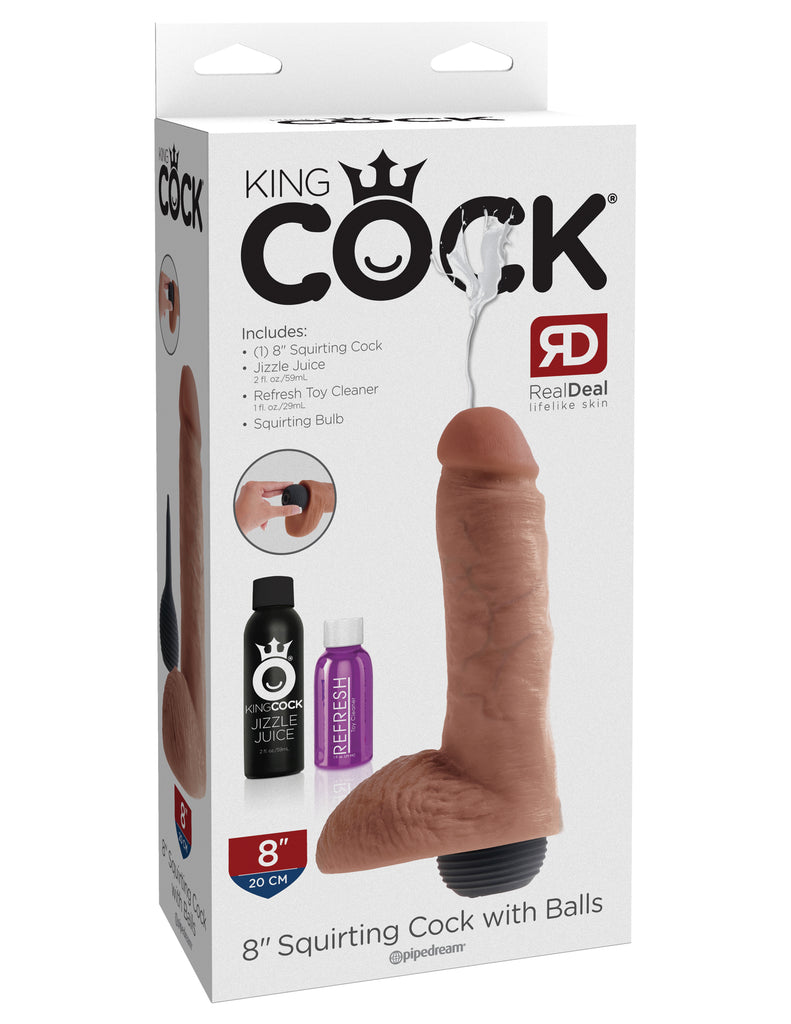 King Cock 8 In Squirting Cock W/ Balls Tan Default Title
