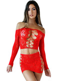 Dream Lace Sleeve Skirt Set Red
