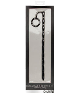 Silicone Plug & Cock Ring Set Urethral Sounding Black Default Title