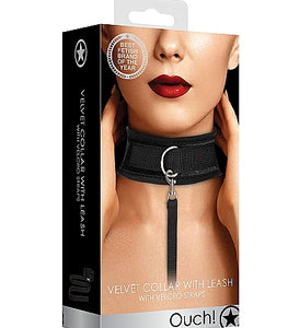 Velvet & Velcro Collar & Leash Adjustable Black Default Title