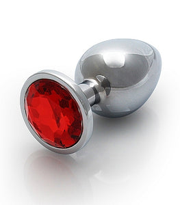 Round Gem Butt Plug Silver Ruby Red