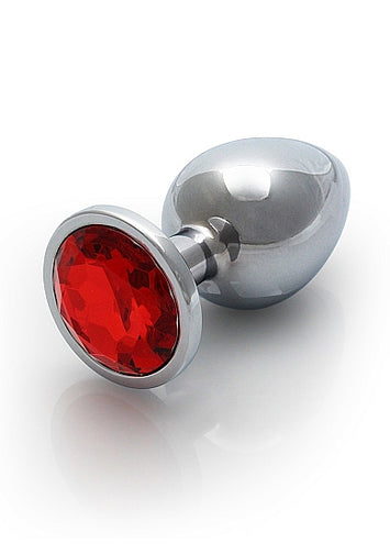 Round Gem Butt Plug Silver Ruby Red