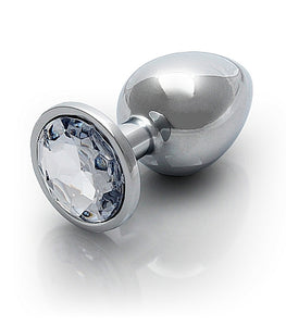 Round Gem Butt Plug Silver Diamond