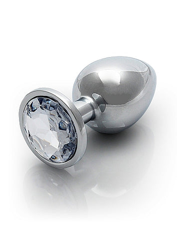Round Gem Butt Plug Silver Diamond Medium