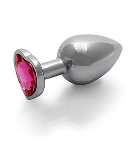 Heart Gem Butt Plug Silver Rubellite Pink