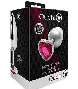 Heart Gem Butt Plug Silver Rubellite Pink