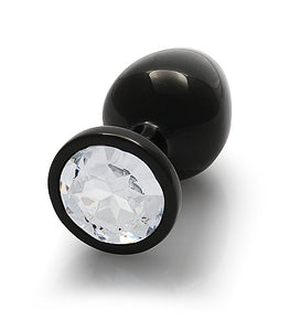 Round Gem Butt Plug Gunmetal Diamond