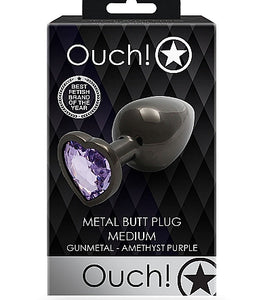 Heart Gem Butt Plug Gunmetal Amethyst