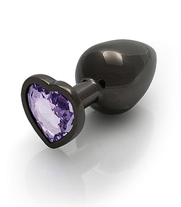Heart Gem Butt Plug Gunmetal Amethyst