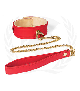 Plush Lined Red Pu Collar & Chain Leash Default Title