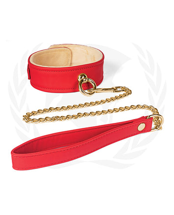 Plush Lined Red Pu Collar & Chain Leash Default Title