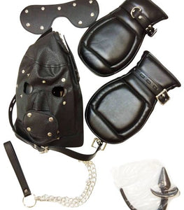 Basic Puppy Play Kit Black Mask Tail Mitts Carry Pack