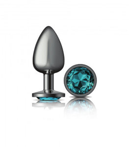 Cheeky Charms Round Teal Large Gunmetal Butt Plug