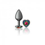 Cheeky Charms Heart Rainbow Gunmetal Butt Plug Medium