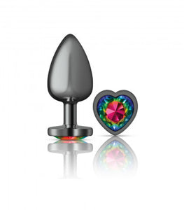 Cheeky Charms Heart Rainbow Large Gunmetal Butt Plug