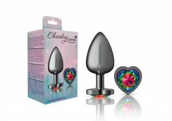 Cheeky Charms Heart Rainbow Large Gunmetal Butt Plug Default Title