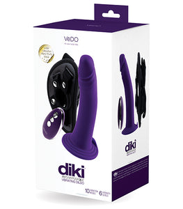 Vedo Diki Vibrating Dildo W/ Harness Deep Purple