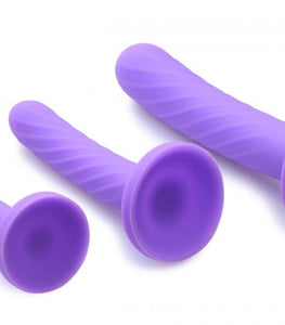 Strap U Tri Play 3 Pc Silicone Dildo Set Purple