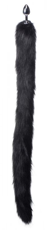 Tailz Extra Long Mink Tail Metal Anal Plug Black