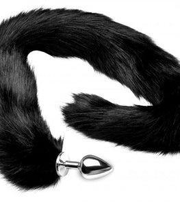 Tailz Extra Long Mink Tail Metal Anal Plug Black