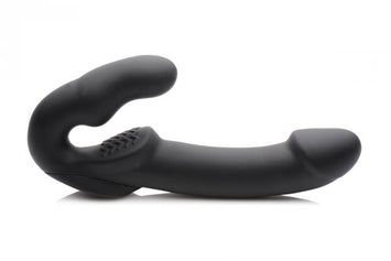 Strap U Evoke Super Charged Vibrating Strapless Silicone Dildo Black
