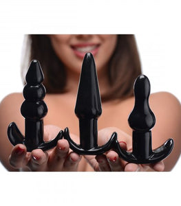 Trinity Vibes 4 Pc Vibrating Anal Plug Set Black