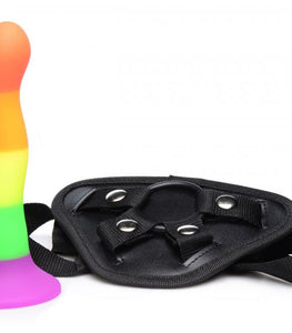 Strap U Proud Rainbow Silicone Dildo W/ Harness