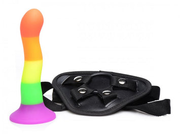 Strap U Proud Rainbow Silicone Dildo W/ Harness Default Title