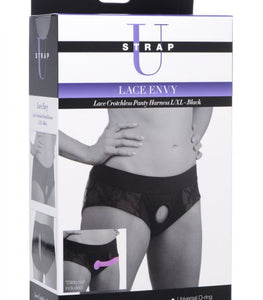 Strap U Lace Envy Crotchless Panty Harness Black