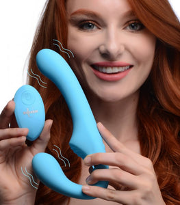 Strap U Mighty Rider 10x Vibrating Strapless Strap-on Blue