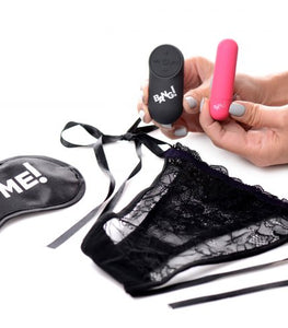 Bang! Power Panty Lace Panties Bullet & Blindfold Kit Pink Default Title