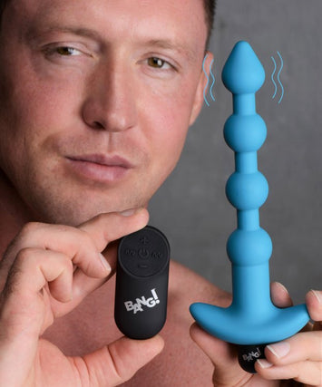 Bang! Vibrating Silicone Anal Beads & Remote Blue