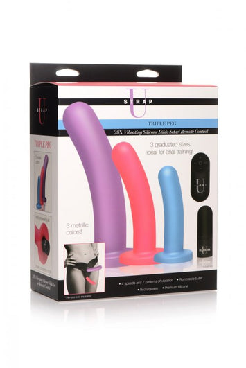 Strap U Triple Peg 28x Dildo Set Silicone W/ Remote Default Title